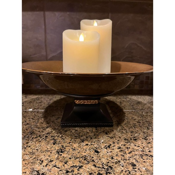 PartyLite Sahara Sands Centerpiece Pedestal Bowl P9702 13" 3-Wick Candle Holder